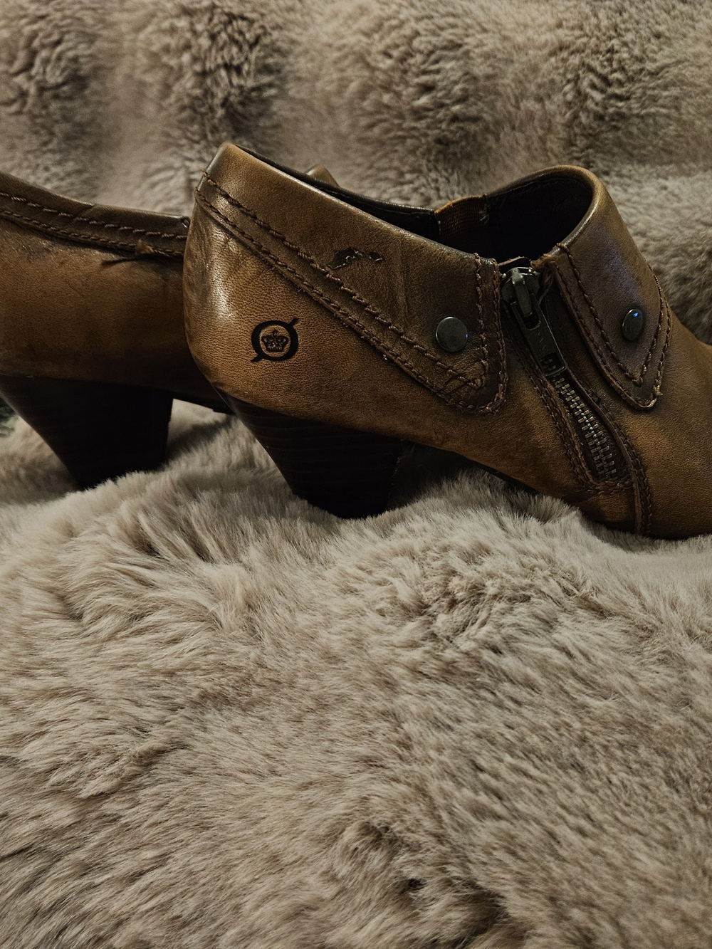 Børn Brown Leather Ankle Bootie Boots Round Toe Zip Closure Women's US 8.5 - Picture 4 of 9